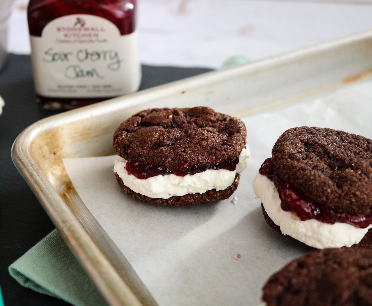 Chocolate and cherries are one of Katherine's favorite  combinations, especially when they're sandwiched together in her Chocolate Cookie Cake! Get the recipe, link in bio... #Greyghostbakery #greyghostsighting #cookielove #southernbaking #cookiecake