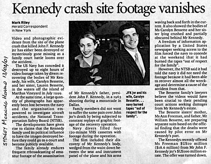 Eight Hours Of VHS Footage Taken By Divers Recovering The Bodies Of JFK Jr., Carolyn Bessette, And Lauren Bessette, Was Deliberately Destroyed By The NAVY, Who Admitted Burning The Tapes 'Out Of Respect For The Family'. #QAnon  #JFKJr  #GreatAwakening  @potus