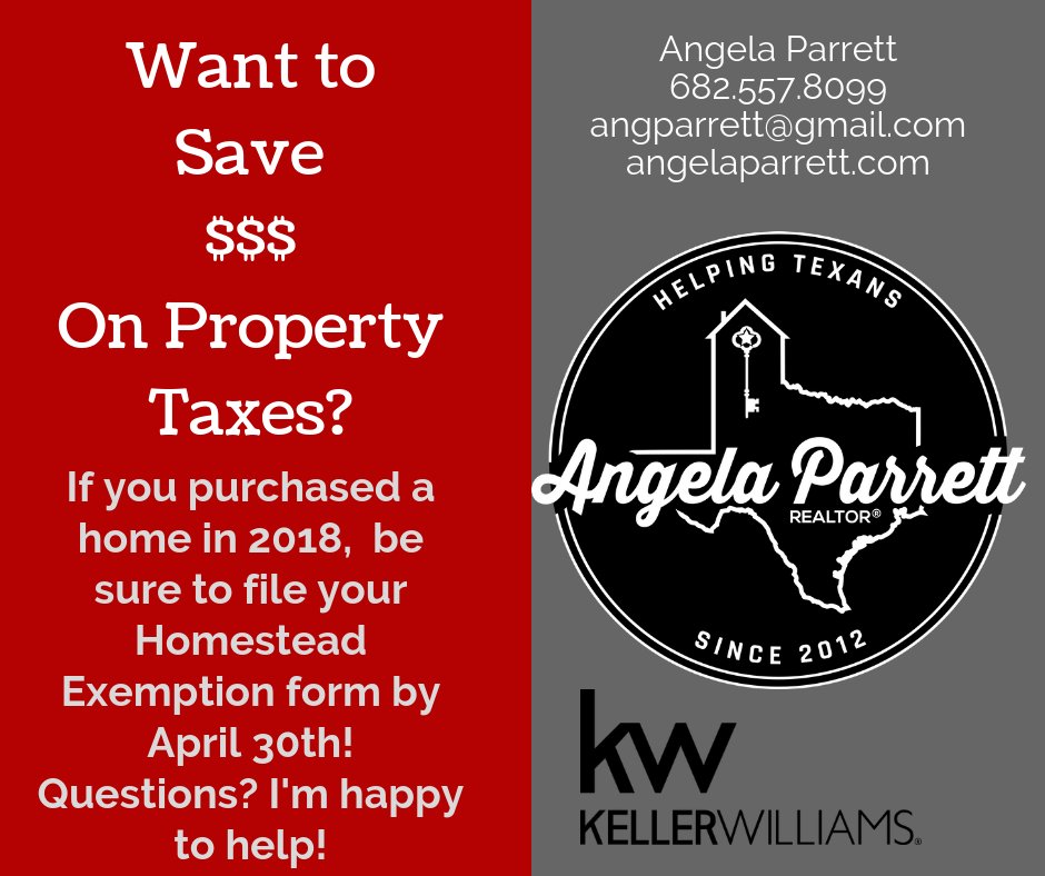 Texas Homestead Exemptions...are you eligible to save with this exemption? Visit my website at angelaparrett.com and click "download my homestead exemption form" to see if you qualify and to apply.