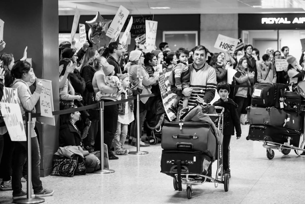 ACLUVA's tweet photo. Today 2 yrs ago, we were at Dulles w/ @DullesJustice &amp; hundreds of others to protest Trump's discriminatory, hateful Muslim Ban. Two years later, we continue to denounce the ban, which is wrecking havoc on the lives of millions of Muslims in America &amp; abroad.

📸: @geoffliving https://t.co/sptmWafDtM