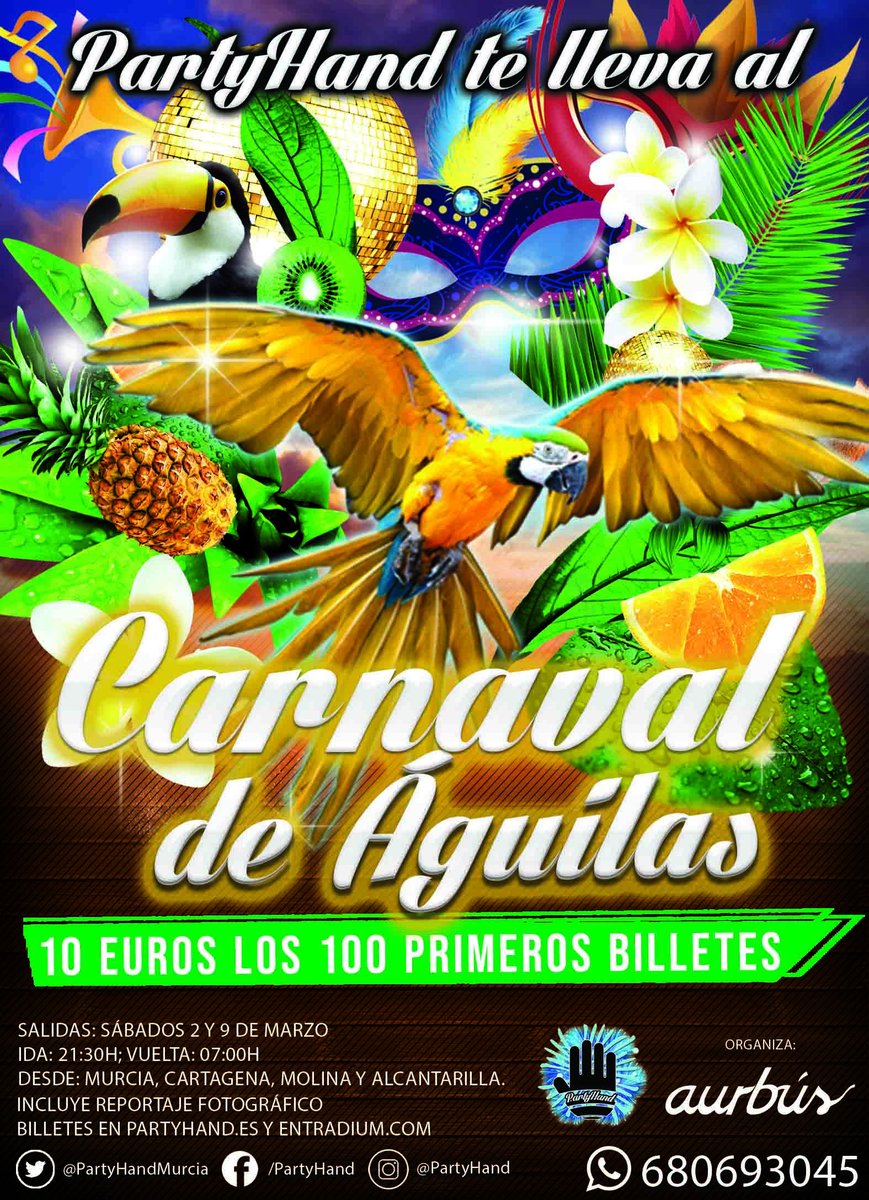 Ya a la venta los billetes para ir al Carnaval de Águilas 2019 con PartyHand!! No esperes a que suban de precio #fiestonconPartyHand #Carnavaldeaguilas2019
PartyHand.es