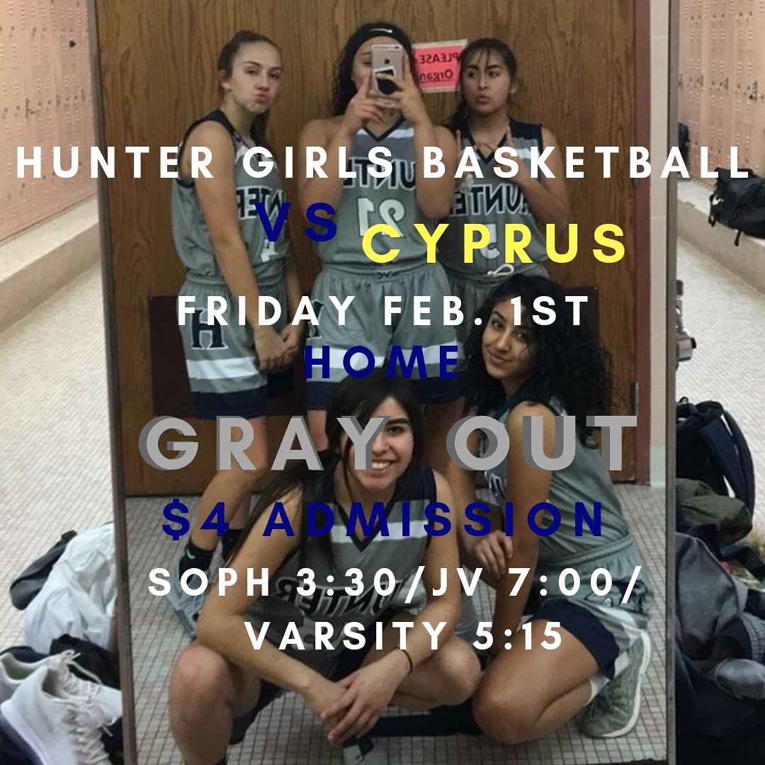 Also on Friday Feb. 1st our Hunter Girls Basketball team takes on Cyprus at home, too!! The game costs $4 and is a GREY OUT!! So wear all the grey you can and come cheer our lady Wolverines  onto Victory!!! Soph 3:30/ JV 7:00/ Varsity 5:15.