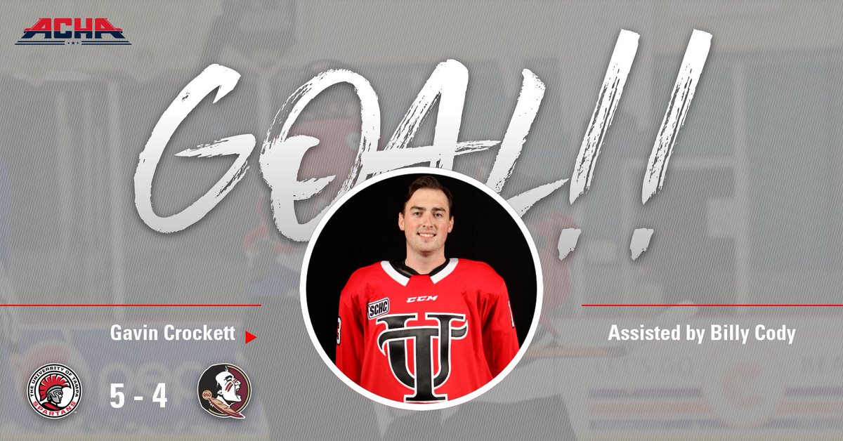 UTampaHockey's tweet photo. 🚨 SPARTAN GOAL!! 🚨

Tampa regains the lead with a beautiful goal from Gavin Crockett!!

Billy Cody with the assist!!

5-4 Spartans with 16:45 left in the 3rd!! https://t.co/3UNz2pJfg7