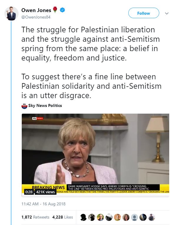 Fifth. Here he is having a go about  @margarethodge. She also had extreme antisemitic abuse from the goons for speaking out. Then they went after her daughter. There is nothing incorrect in what Margaret says. So why does he disagree? 