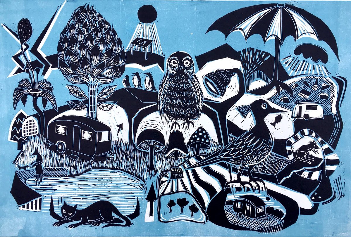 Hello #HandmadeHour ! Hope you are all warm and well 😊 here’s my latest linocut inspired by my campervan travels in the summer. I can’t wait for the weather to warm up for more adventures ! #linocut #print #printmaking #illustration