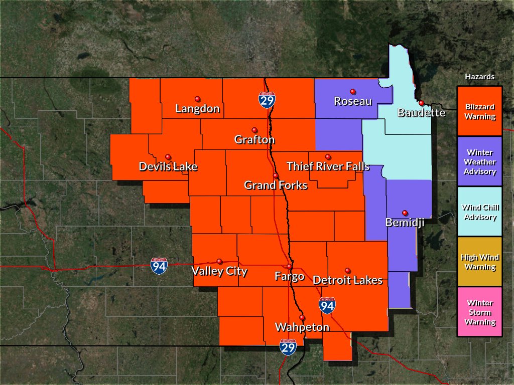 UNDPoliceDept's tweet photo. ⚠️ Blizzard Warning ⚠️ The @NWSGrandForks has placed Grand Forks County in a Blizzard Warning until 6:00 AM Monday morning or until cancelled. 4 to 7 inches of snow plus winds will make for blizzard conditions. #NoDakWeather #BestCopsAround https://t.co/IHoshln8YQ