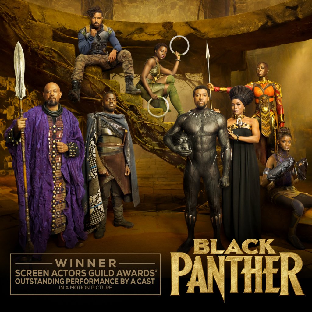 Congratulations to the cast of Marvel Studios' #BlackPanther for winning the Screen Actors Guild Award for Outstanding Performance by a Cast in a Motion Picture! #SAGAwards