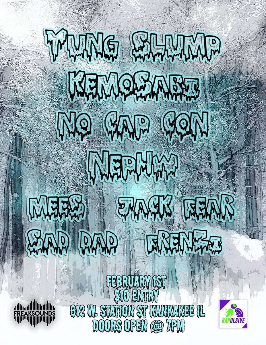 FreakSounds_'s tweet photo. 🚨Upcoming Concert!🚨
This Friday @ the @rapulsive HQ
@realyungslump @kemosabi615 @NoCapCon @NEPHWTHAPIMP 
@meesmadeit @jackfear615 @itsFrenzi https://t.co/EptizEtyFc