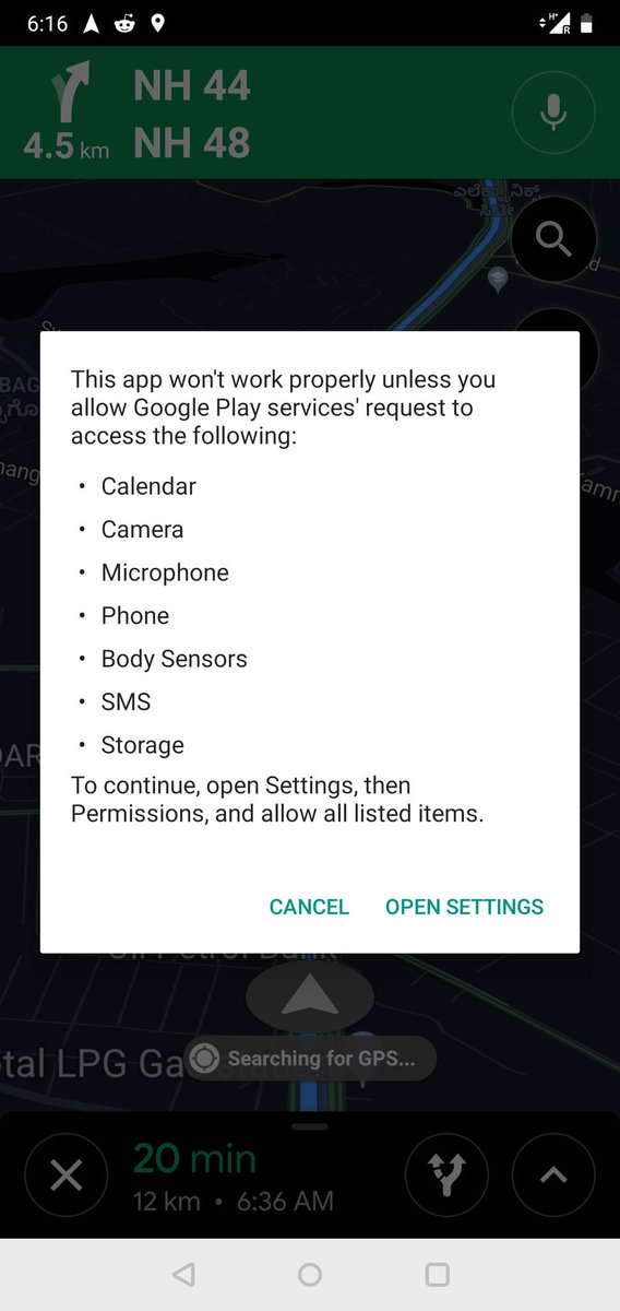 IAmAkhilJames's tweet photo. @Google Can you please explain why @googlemaps needs permission to access my calendar, SMS, phone, camera and body sensors ? The app seems to be working without these. Don't try to confuse consumers by using strong language "won't work". https://t.co/jvqPpabIvC
