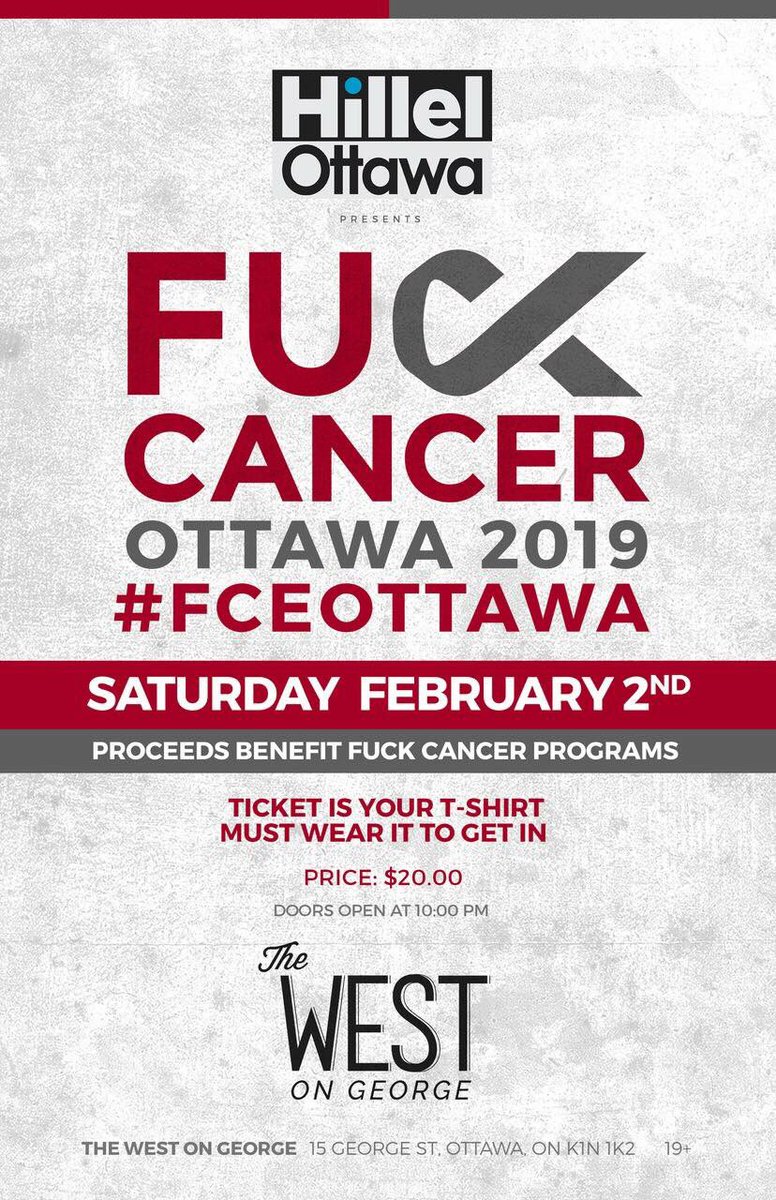 love_ottawa's tweet image. Reasons to loveOttawa - showing local kindness by helping @HillelOttawa present the @letsfcancer Ottawa 2019 #FCEOttawa event! This Sat. Feb 2nd / 10:00pm at 'The West on George' in the Byward Market. squadup.com/events/fuck-ca…
