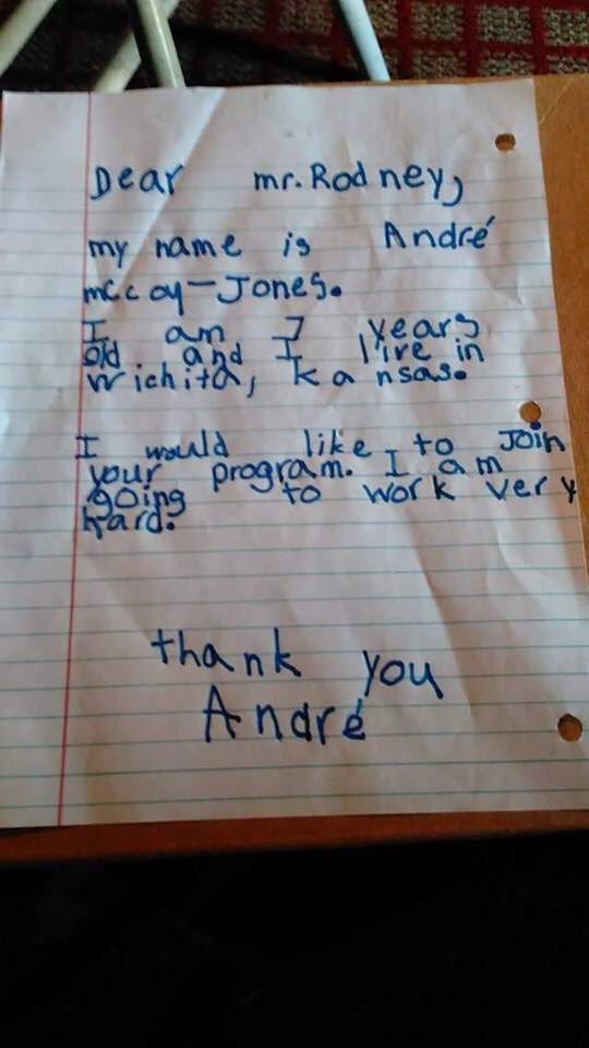 iamrodneysmith's tweet image. In 2016 7 year old Andre from Wichita ,KS sent me this letter wanting to join the program . This letter would give me the idea of the 50 Yard Challenge, getting kids in different states involved . 3 years later, Andre has mowed over 150+ Lawns and RMLCS has over 280+ kids!