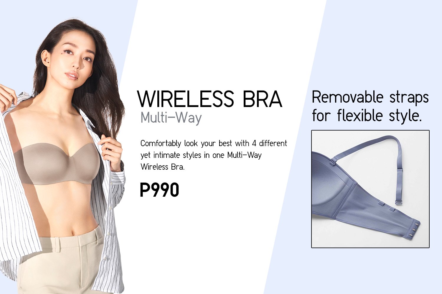 UNIQLO Philippines on X: Your comfort. Your choice. Wear up to 4 intimate  styles with only one Multi-Way Wireless Bra. Get the Uniqlo App for more  styles.   / X