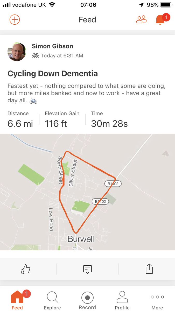 1966SJG's tweet image. Four fast-ish laps, now off to work 🚲🚲🚲🚲

I am #CyclingDownDementia with @ARUKnews and more than 1,200 like minded folk.  #MakingBreakthroughsPossible