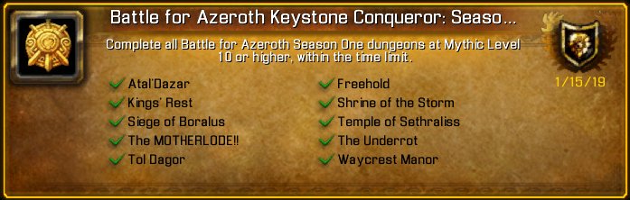 paramourne's tweet photo. I just earned the [Battle for Azeroth Keystone Conqueror: Season One] Achievement! #Warcraft https://t.co/rh0hhlzAnP