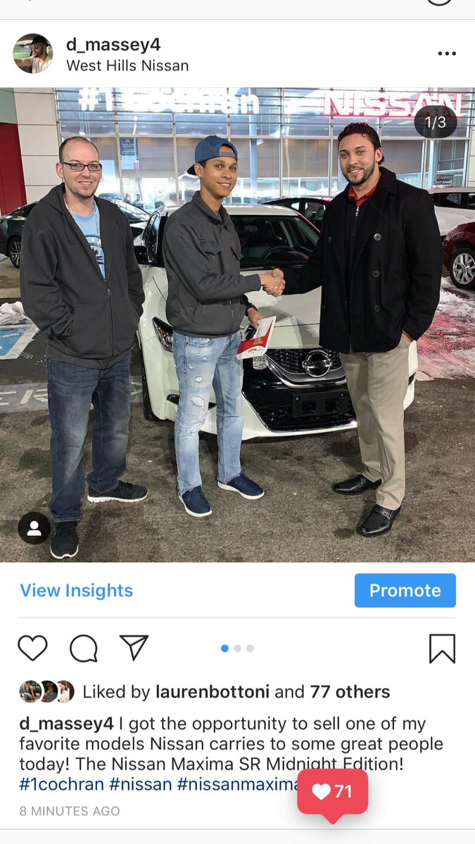 D_massey4's tweet photo. I got the opportunity to sell one of my favorite models Nissan carries to some great people today! The Nissan Maxima SR Midnight Edition! #1cochran #nissan #nissanmaxima https://t.co/hIMJuwMbrm