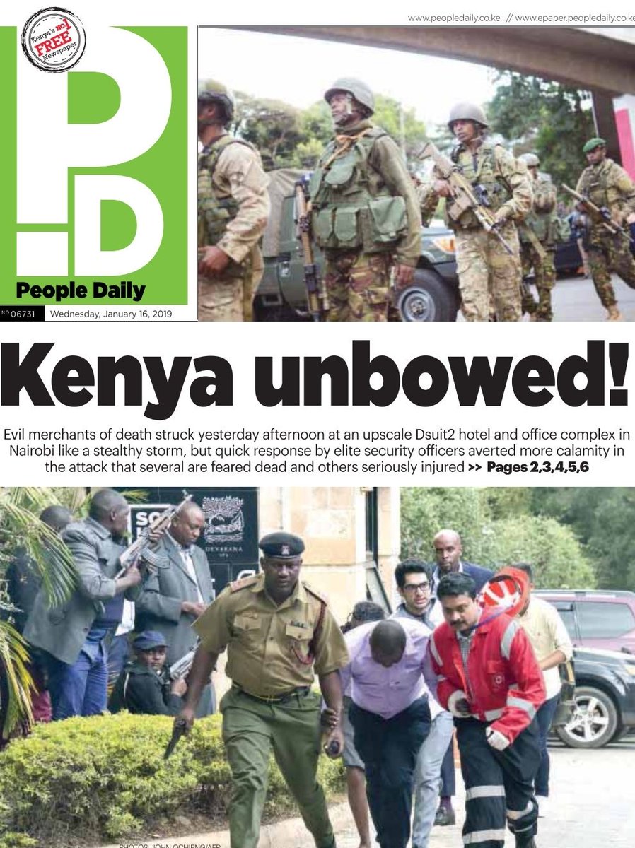 #RiversideAttack  Yes we are under attack and then there is responsible and patriotic reporting . Thank you <a href="/PeopleDailyKe/">PEOPLE DAILY</a>  for the suttle patriotic unlike all the other 4 headlines . <a href="/KTF_Kenya/">Kenya Tourism Federation</a> <a href="/tunajibu/">Hon. Najib Balala E.G.H</a>