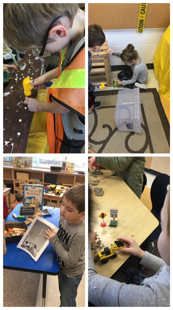 Amanda_M_White's tweet photo. Our interest in construction has prompted an inquiry in building, safety and reading signs! We are loving exploring shapes, measurement and working on hand eye coordination in our construction zone! #purposefulplay #stmattskinders #playbasedinquiry #handson #sccdsb @StMatthewCS https://t.co/24XaYhrb9u