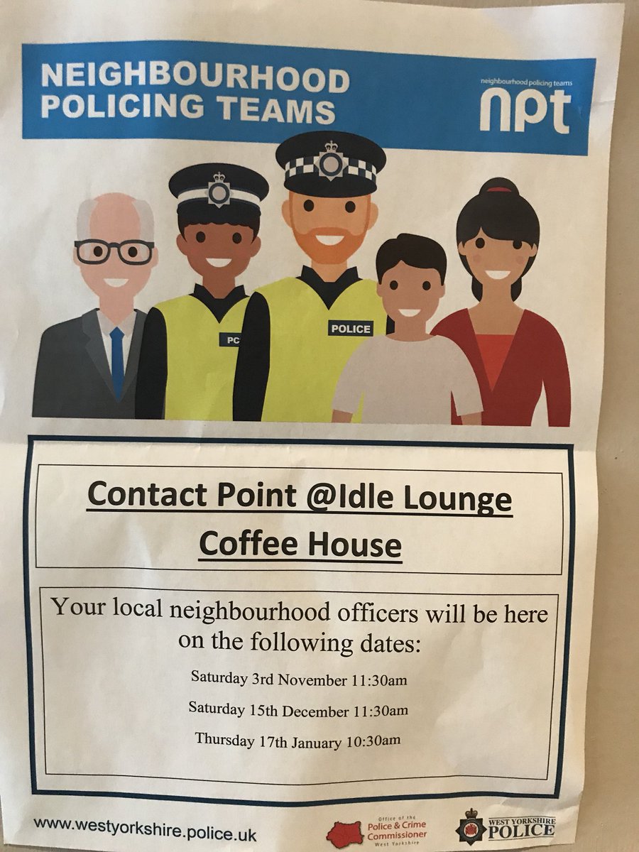 idlecoffee's tweet photo. Please come and join #Neighbourhoodpolcing
at @idlecoffee for a Contact Point with your local #Idle and #Thackley team #PolicingBradford
Thursday 10.30am
@wyp_PC1993 @WYP_Contact @wyp https://t.co/K5UfTsgUP9