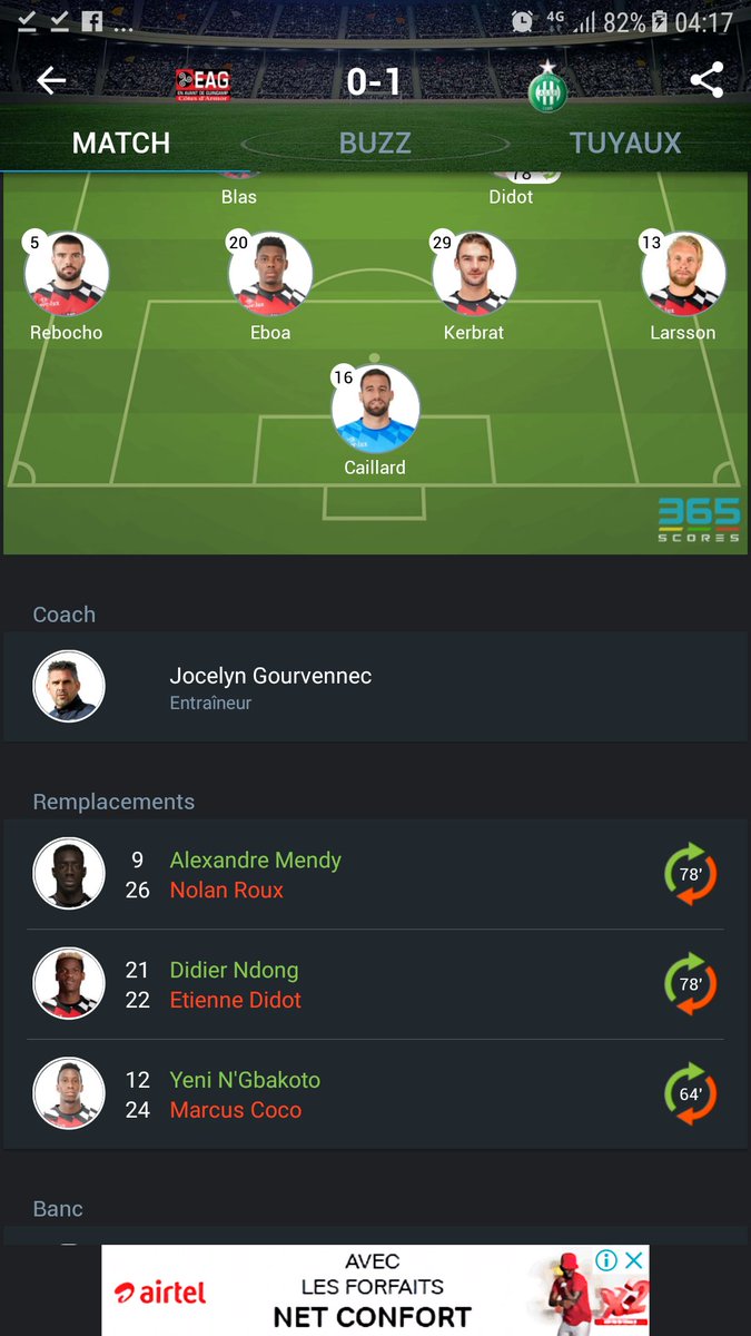 Sam 12/01: France, @Ligue1Conforama, J20
@EAGuingamp 0-1 Saint-Étienne
Entré à la 78', @IbrahimNdong a joué ces premières minutes avec les guingampais.
#Gabon #Pantheres #EAGASSE