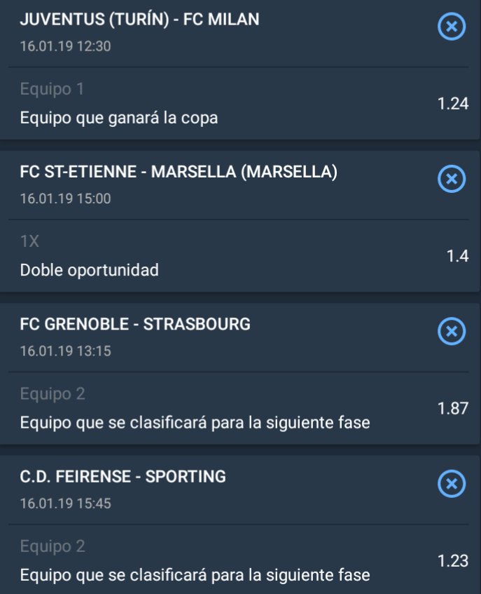 #parley Combinado Miércoles ⚽⚽⚽⚽⚽
Stake: 15%
SEGURO EDGE de BETFAIR ✅
#apuestas #picks #Parlay #parley #tips #futbol #juventus #milan #cristiano #CopaDelRey #realmadrid #isco #Sevilla #SupercoppaItaliana #monaco #parleygratis #Venezuela #Mexico #Guaido