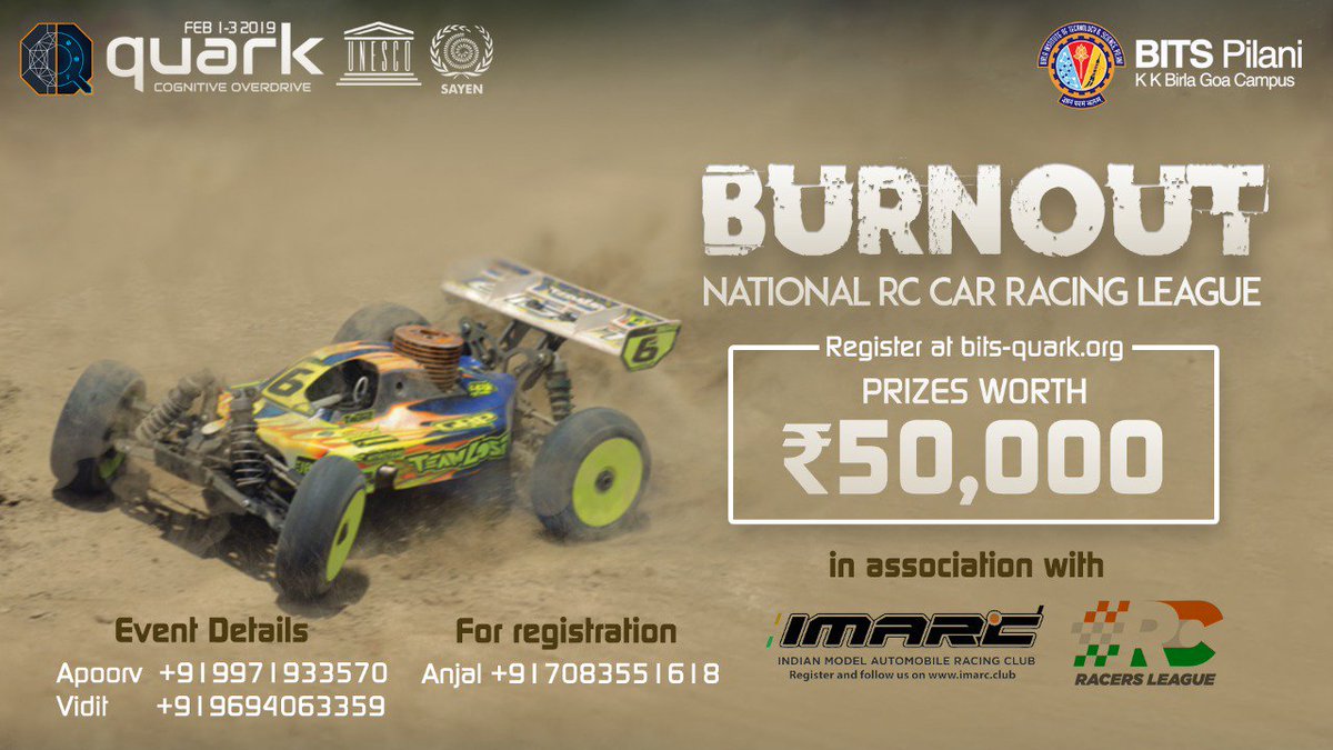 Raeventh2's tweet photo. *BITS Pilani* - Goa's Quark'19., the Burnout Arena for the top spot to win the biggest share of an exciting prize pool of Rs 50,000/-

Register at: https://t.co/Tbt0kiZSvD https://t.co/8guYlEdEbR