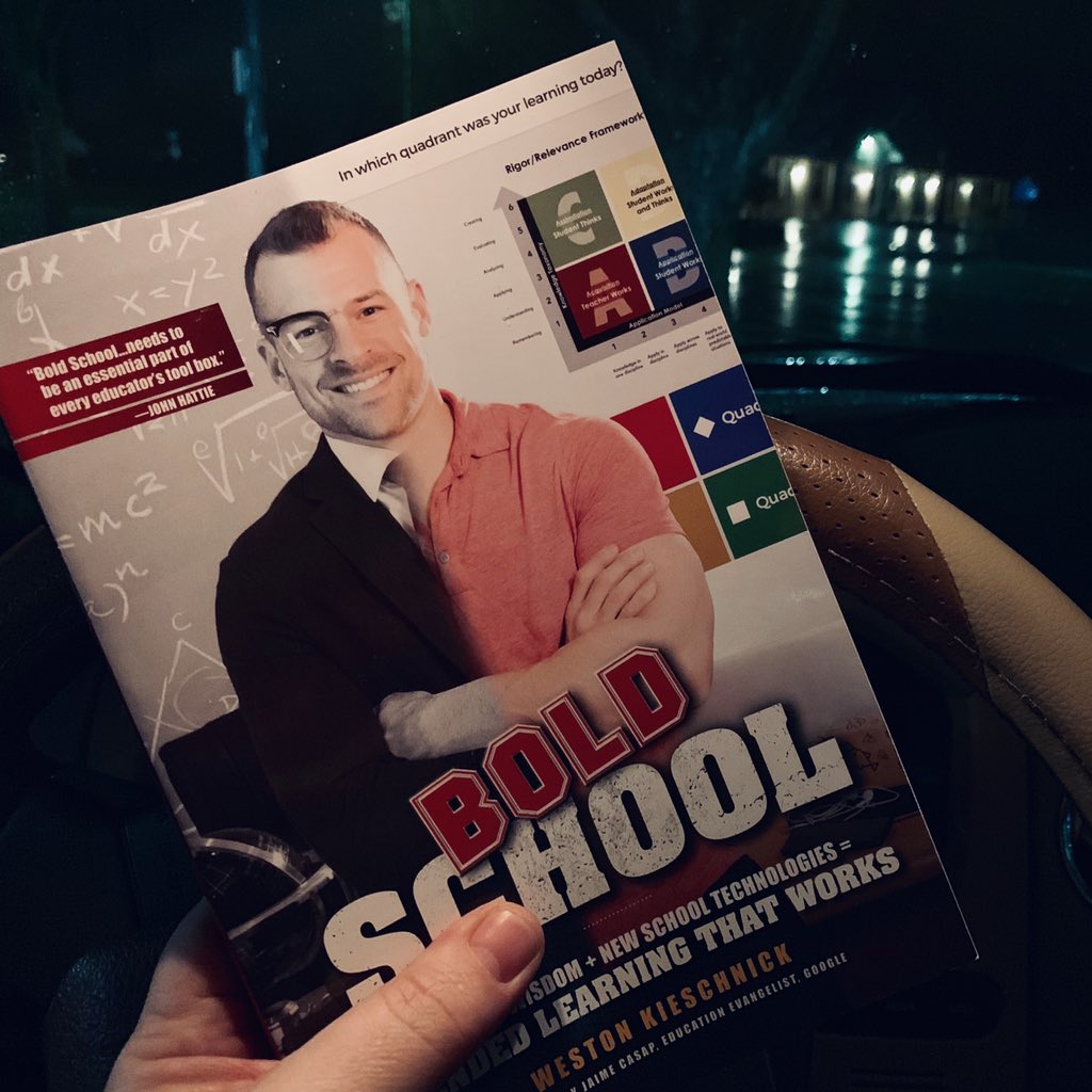 MrCarrOnTheWeb's tweet photo. Tonight, this HS teacher gets to be a lurker HS dad who waits in the parking lot for his son to hang out at the basketball game. Looks like it’s just you and me, Kieschnick. At least my new book came today. #tooFarToDriveHome #GuessIllJustWait #clstech19 #cueinc https://t.co/gXfFI9vImW