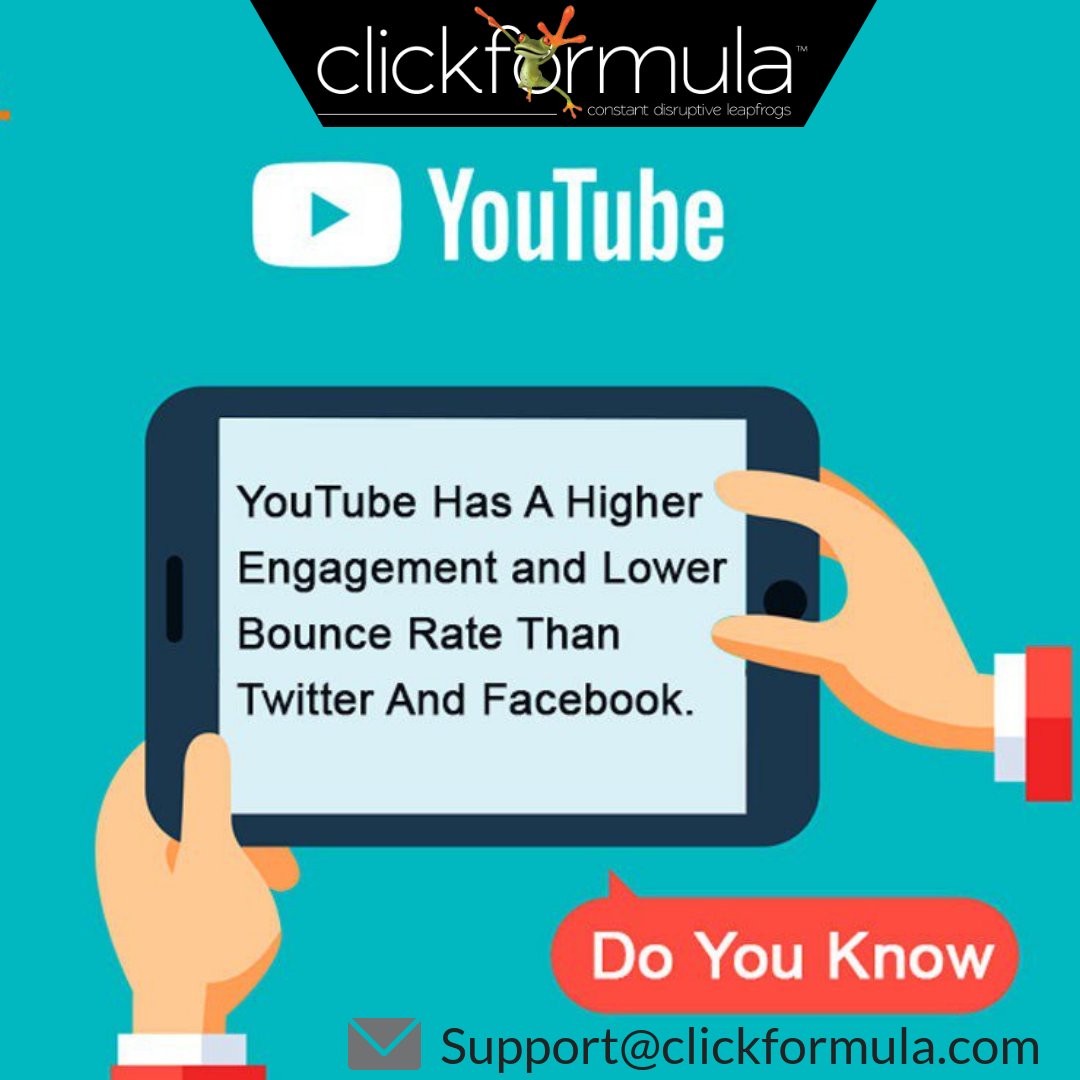 ClickFormula's tweet photo. Visitors from YouTube spend more time viewing content than visitors from Twitter, Facebook.

#Clickformula #ClickformulaUS #Digital #DigitalIndia  #DidyouKnow #Twitter #Facebook #Youtube #SocialChannels #EngagementRate #LowerBoumcerate 

@BeingHussain10 https://t.co/V9GMYCK9h4