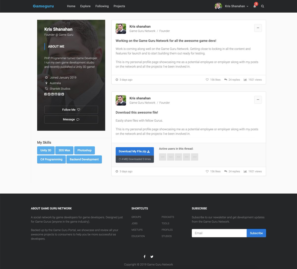 SpawnLoop1's tweet image. Teaser of the profile page layout showing my feed and professional info on the Game Guru Network! Get ready game devs! More info at gameguru.network And a reminder we are welcoming early backers on to the system soon while in development. #gamedev #indiegamedev