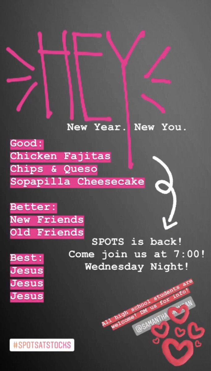 SpotsatStocks's tweet photo. SPOTS is back! Come join us at 7:00 on Wednesday night for food, faith, friends and fun! https://t.co/HrdAL3w84f