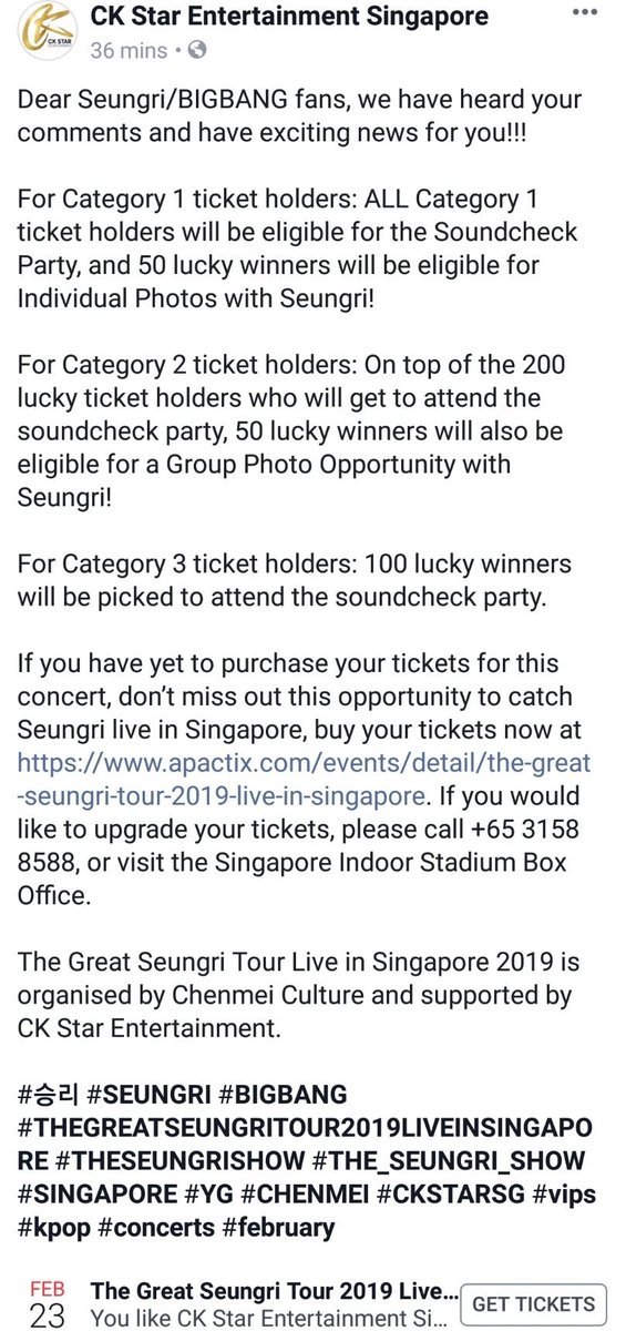 intlvips's tweet photo. Saw the good news? Then what are you all waiting for? Get your Tickets now: https://t.co/YZOlDsw1jY
#BIGBANG #SEUNGRI #VIP #SGVIP #빅뱅 #승리 @YG_GlobalVIP #THEGREATSEUNGRI #THEGREATSEUNGRITOUR #THE_SEUNGRI_SHOW #SeungRiInSingapore #SeungriDeservesBetter #SEUNGRI_1st_SOLO_TOUR https://t.co/utdjilGtAn