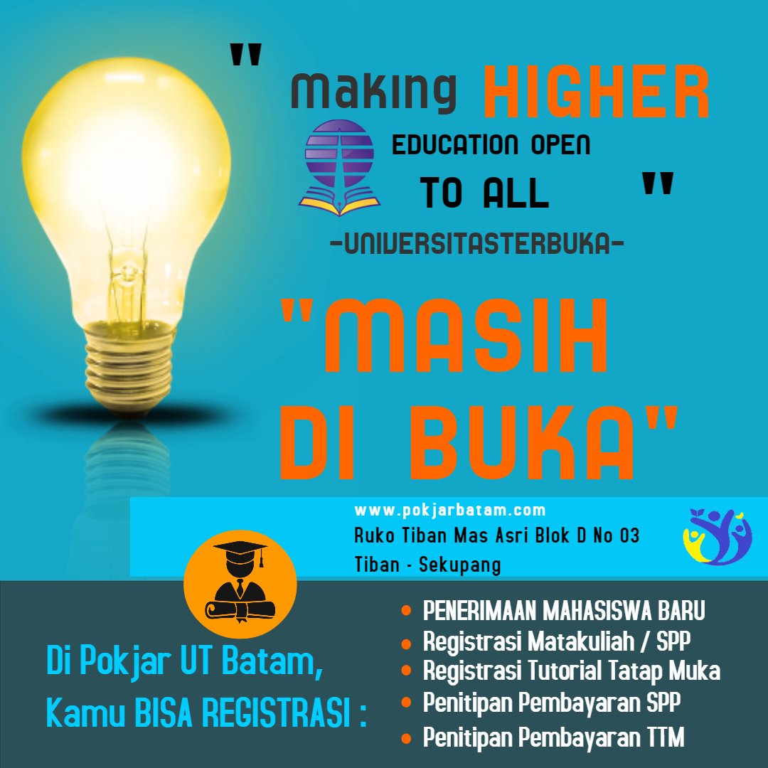SpectrAZx9's tweet photo. MUST BE CONTINUE !!!
#UniversitasTerbuka #UTBatam #PokjarUTBatam #PokjarBatam #PokjarUT #BatamIsland #Batam #PendaftaranMABA #MABAUT https://t.co/3XPwbU76oZ