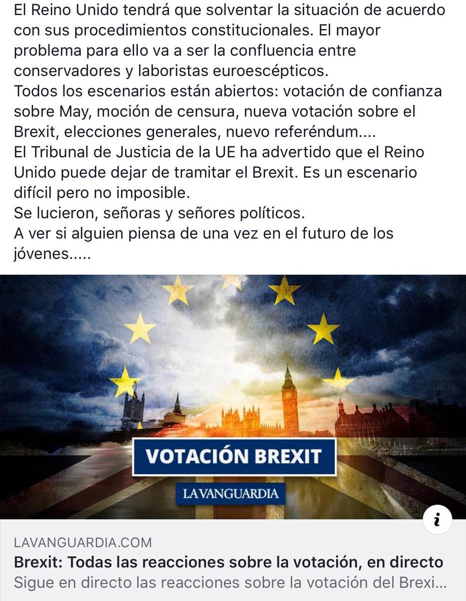 LA POSICIÓN DE LA UE ANTE EL RECHAZO DEL PARLAMENTO BRITÁNICO AL ACUERDO NEGOCIADO POR EL GOBIERNO DE MAY
No se renegocia el Brexit.