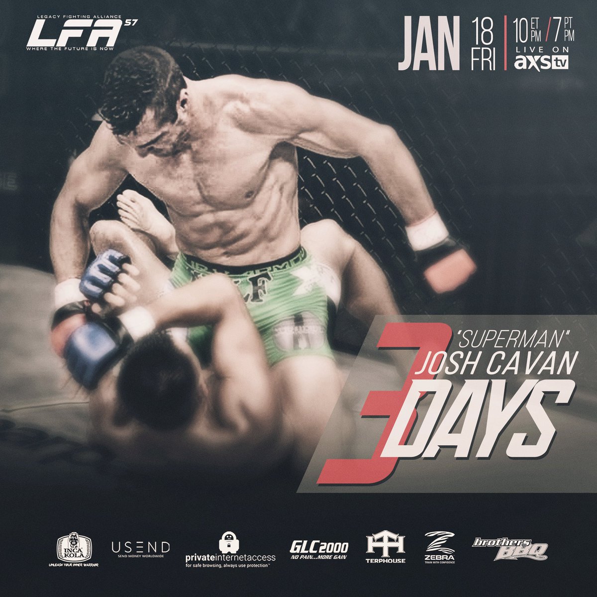 In 3 Days, <a href="/RFAfighting/">RFA</a> vet and fan favorite @JoshCavan makes his <a href="/LFAfighting/">LFA</a> debut in the co-main event of #LFA57!

🎫 TICKETS: LFAtix.com

#MMA
#LFANation
<a href="/1STBANK_Center/">1STBANK Center</a>