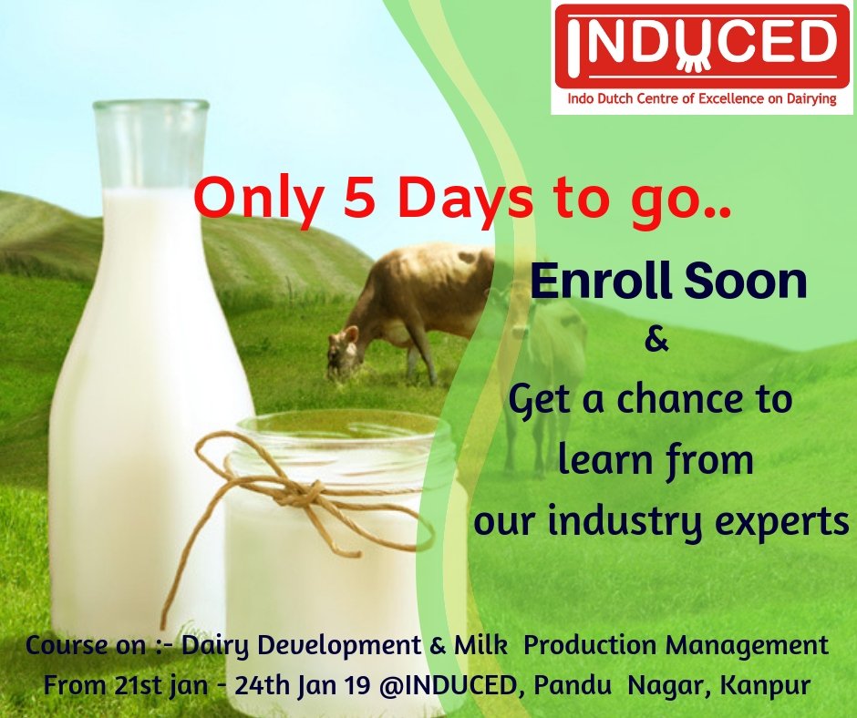 Get a chance to learn from the industry expert. Only 5 days to go...
Contact Mr. Mukesh Sharma @08874204815
#Course #Dairydevelopment #Milkproduction #Milk #Induced #Training #Farmers #Farmerwelfair #Wednesdaywisdom