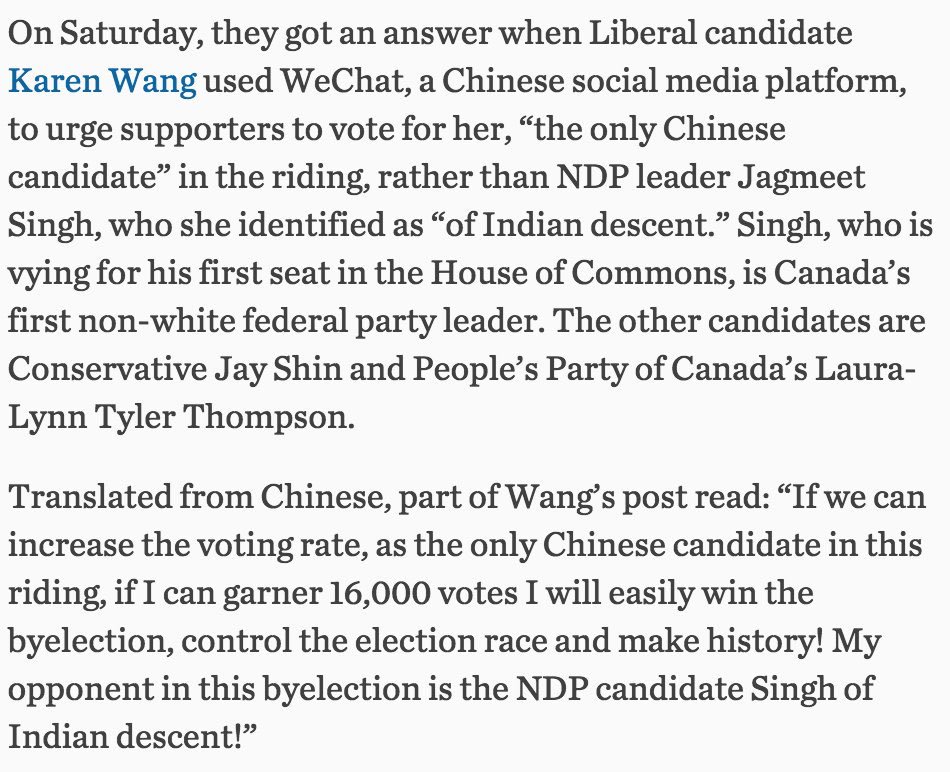 MichelleRempel's tweet photo. 1/ Thread. Trudeau’s candidate made an appeal to vote for her based on race, and to vote against someone based on race. This is racism plain and simple. Trudeau can’t allow her to run. If he tries to spin it, he’s defending racism. There’s no nuancing this. https://t.co/sPTOPFppEJ