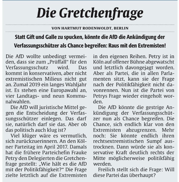 #Rechtsstaat!! Ist die #AfD überhaupt politikfähig?? - #JungeAlternative #Verfassungsschutz #BfV #Prüffall #FDGO #GG #Grundgesetz #Anhaltspunkte #Rechtsextremistisch #Rechtsextremismus #Gauland #Weidel #Hoecke #BjörnHöcke #FraukePetry #Petry #DamianLohr