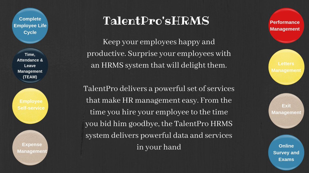 Experience TalentPro's Customisable HRMS for your Business. #Time #Leaveandattendance #Employeeselfsevice #Travelmanagement #Fullandfinal #PMS Visit us to explore more https://bit.ly/2RoNvhb #humanresources #hr