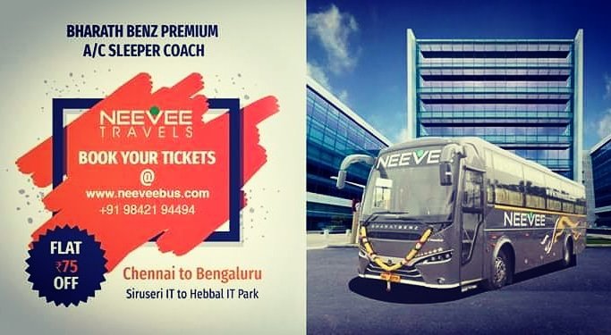 neeveebus's tweet photo. Now for  travellers we extended our boarding point from Hebbal (Bangalore - Chennai).

 book tickets at https://t.co/QWn5l3L1cY 

#Chennai (Siruseri) ⇄ #Bangalore (Hebbal)
 (A/C Bharat Benz  Premium Sleeper)

#neevee #neeveebus #neeveetravels https://t.co/EV0PVmXssz