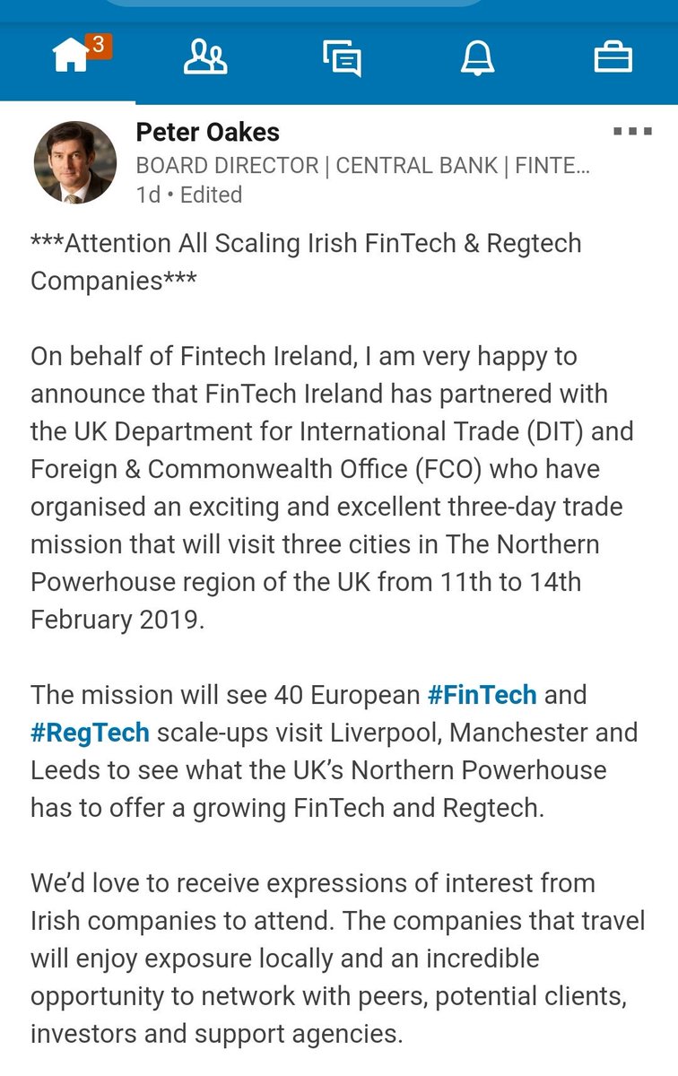 FinTechIreland's tweet photo. Are you a Scaling Irish #FinTech or  #Regtech? Looking to the UK? The UK's  @TradeGov &amp; Foreign &amp; Commonwealth Office have organised an exciting 3-day, 3 city trade mission to The Northern Powerhouse region 11-14 February 2019. @InvestInGREAT @FinTechUK_HQ https://t.co/J04uA8p8p7 https://t.co/DwCFf2LnRS
