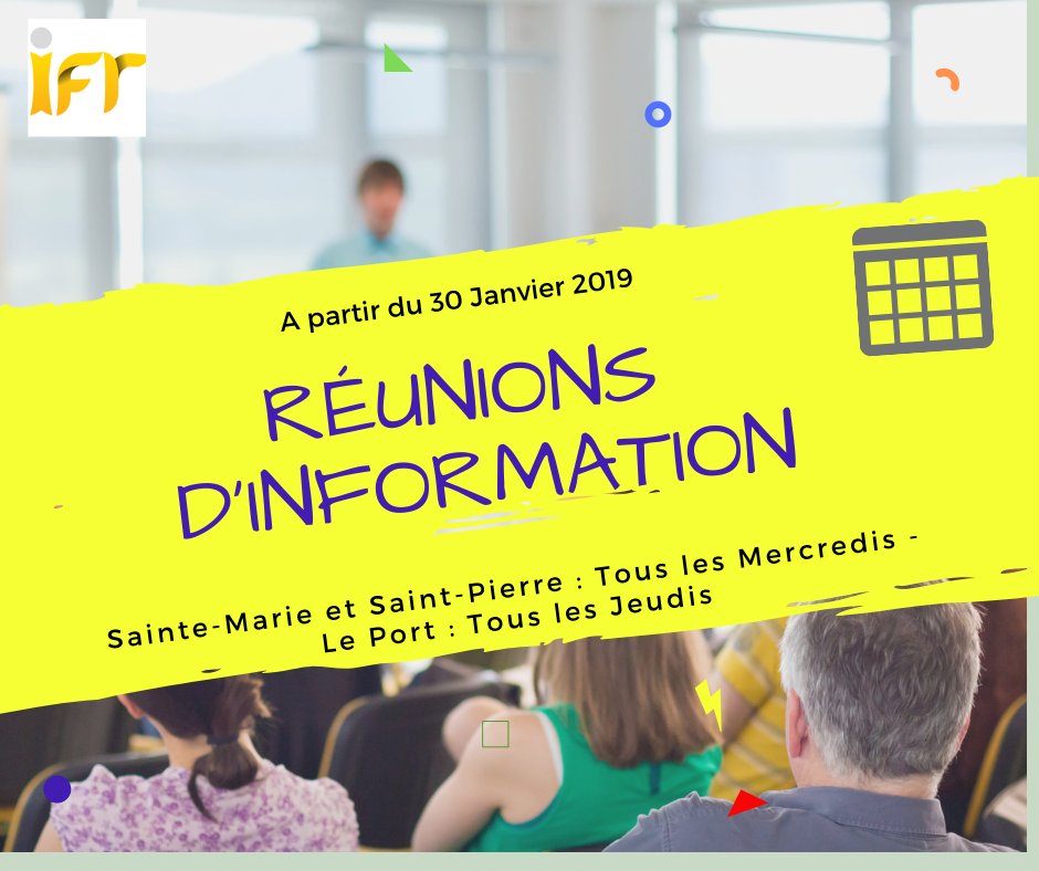 IFR_REUNION's tweet photo. Découvrez la #formation qui vous correspond à votre #projet #professionnel lors de #réunions d'information hebdomadaires : 

➡ Rendez-vous tous les mercredis dans nos centres de Sainte-Marie et Saint-Pierre, et tous les Jeudi sur notre centre du Port. https://t.co/shnwyAkDhX