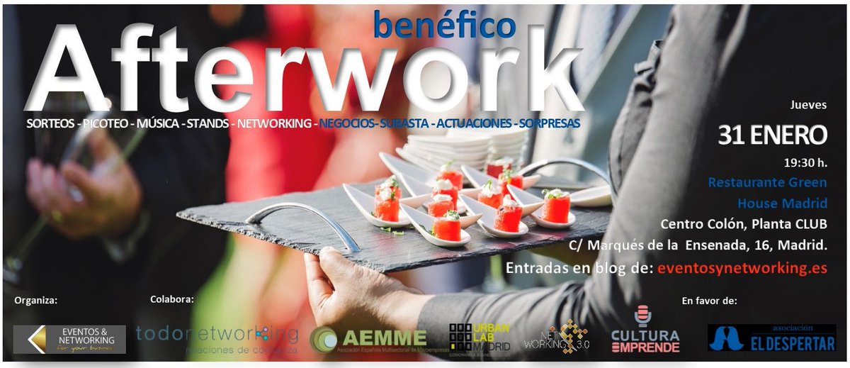Invitación Business Afterwork. 31 de enero. Benéfico. - mailchi.mp/c7bbe99cc325/n… Puede venir para tomar algo, para hacer networking empresarial, por el estupendo picoteo o los sorteos, pero lo importante es que venga, por que con su participación, contribuye con una buena causa