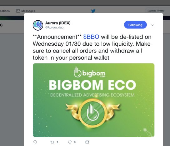 AGuerbai's tweet photo. @bigbomglobal Dear @bigbomglobal,
As you know, I am an investor and supporter of #Bigbom . Still, I don't understand : 1. very low price of $bbo and the Pessimism around 2. @Bancor delisted $BBO . 3. Now, @Aurora_dao decided to delist $BBO too
#crypto #Blockchain
Could you tell us about it? https://t.co/IsUeQVN70O