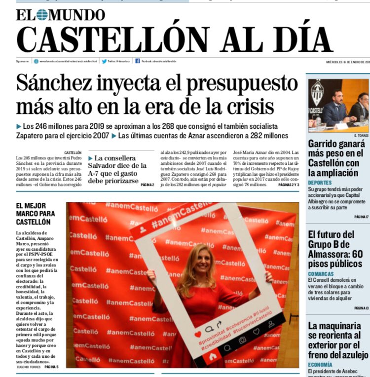 PSPV_CS's tweet photo. 📸📰La presentación de Amparo Marco como candidata a la Alcaldía de Castelló por el PSPV PSOE en las portadas de  la prensa de la ciudad #AnemCastelló. https://t.co/UTgszYOwYM