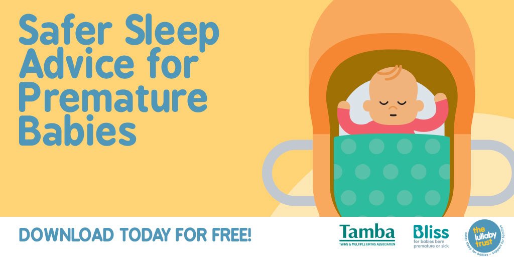 LullabyTrust's tweet photo. Babies who are born prematurely are at a higher risk of SIDS. To support parents of premature babies, we’ve collaborated with @Blisscharity and @tamba_twins_mb to create a free safer sleep guide. To download, click here: https://t.co/ALfN9Fgufi https://t.co/AuYWZLtBvF