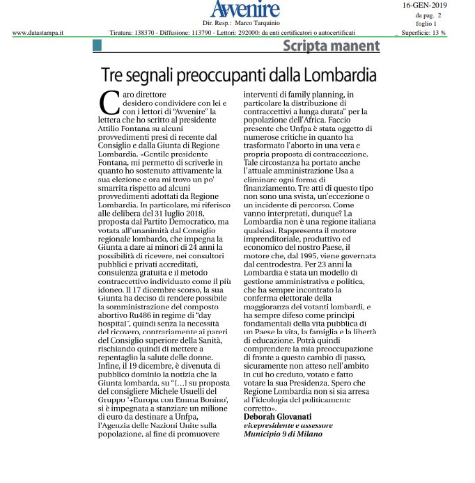 La mia lettera pubblicata oggi su <a href="/Avvenire_Nei/">𝐀𝐯𝐯𝐞𝐧𝐢𝐫𝐞</a> che ho inviato al Presidente <a href="/FontanaPres/">Attilio Fontana</a>