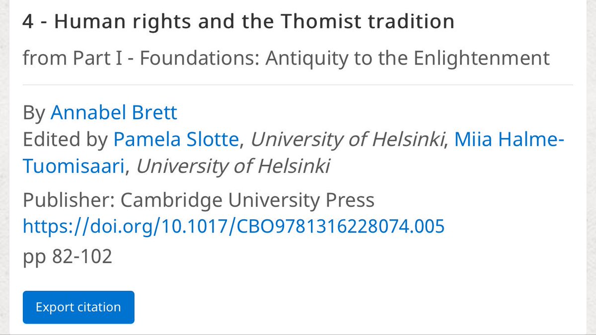 What did #naturalrights theorists say of #humanrights? In chapter 4 ‘Human Rights and the Thomist Tradition’ Annabel Brett offers a powerful & nuanced reflection, discussing et al the notion of dominium and equality. ‘Revisiting the Origins of Human Rights’ now out in PB!