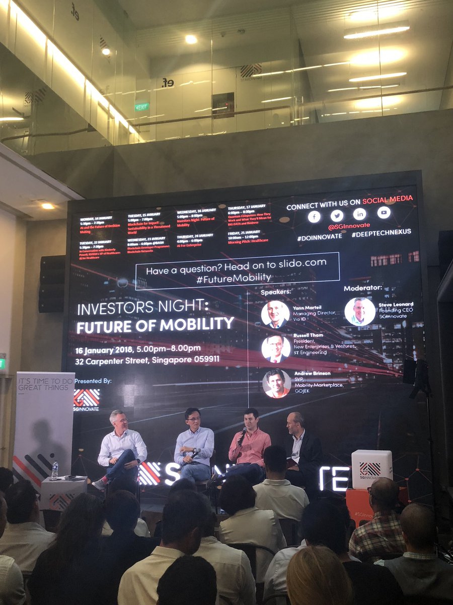 thompwong's tweet photo. Great to see @SGInnovate's CEO Steve Leonard making an open call for greater diversity of views (esp women) for their Investor Nights. This evening's topic is on #FutureMobility. #DoInnovation #DeepTechNexus https://t.co/giHRoWLIV3