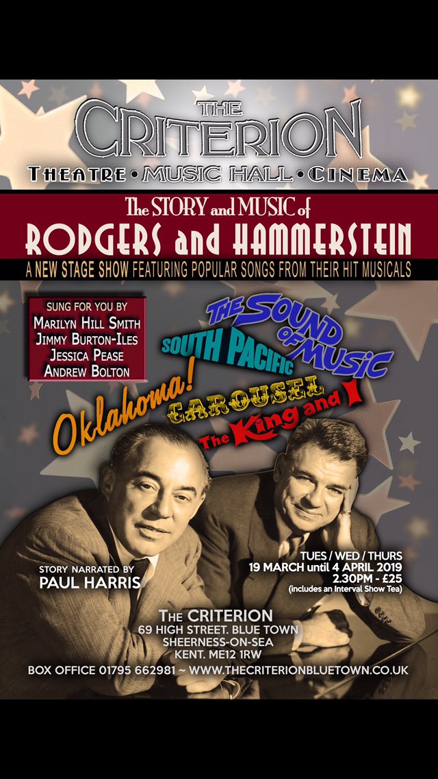 CriterionBlueTo's tweet image. If you love musical theatre you won’t want to miss our Spring show featuring classic hits from Rodgers &amp;amp; Hammerstein. Book now on 01795 662981