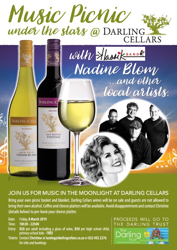 🎤 Music Picnic Under The Stars with <a href="/NedineBlom/">Nadine Blom</a> &amp; other artists! 👩🏻‍🎤

Join us for our annual Music Picnic Under The Stars! Bring your own picnic basket and blanket. Darling Cellars wines will be on sale.

tasting@darlingcellars.co.za | 0224922276
