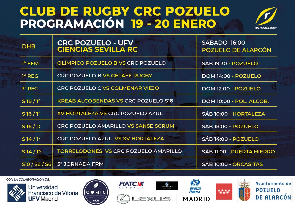crcpozuelorugby's tweet photo. Ya podéis leer la previa del partidazo del Sábado a las 16:00 contra el líder @rugbyciencias #todosalvalle y la programación del fin de semana.
https://t.co/yCh0wvZPkz
También podéis repasar los resultados, videos y crónicas de la jornada anterior.
https://t.co/3307rHbGNc https://t.co/Gd8H3EEsKf